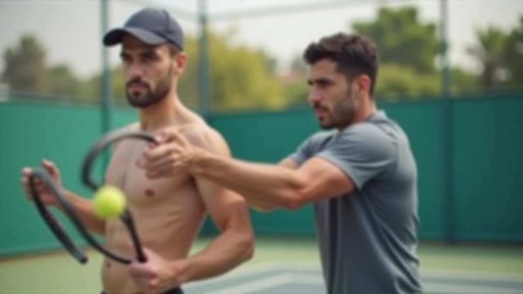 مدرب لياقة يعمل مع لاعب تنس على تمارين التكييف