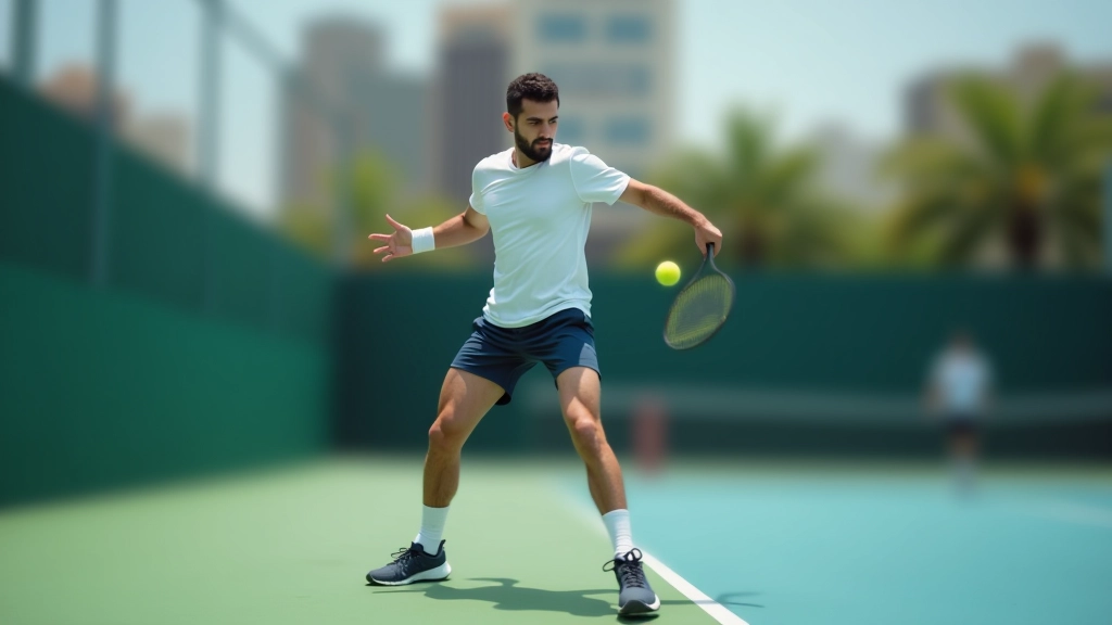 تمرين اللمسات السريعة - لاعب تنس يقوم بحركات سريعة بقدميه على الملعب